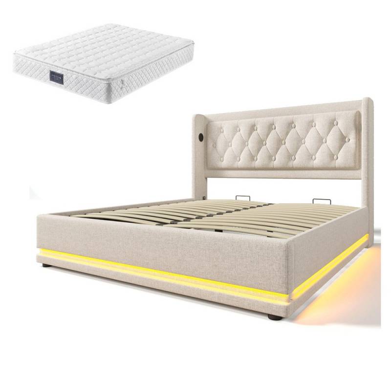 Gotagee Polsterbett 140 x 200 cm Doppelbett Multifunktionsbett Mit Matratze Jugendbett von Gotagee
