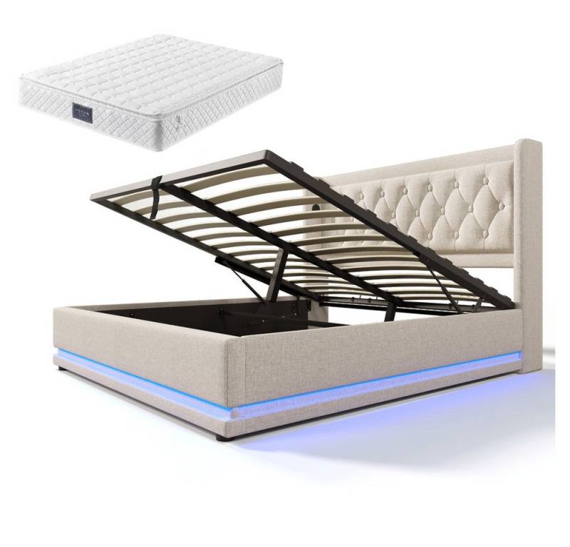 Gotagee Polsterbett Stauraumbett 160x200 cm Doppelbett Mit Matratze Jugendbett Gästebett von Gotagee