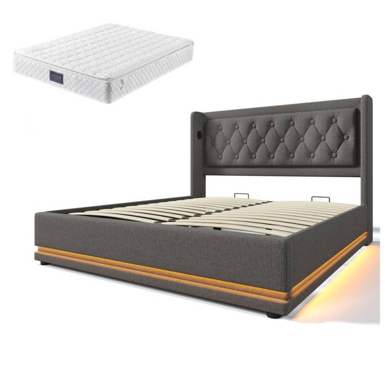 Gotagee Polsterbett Stauraumbett 160x200 cm Doppelbett Mit Matratze Jugendbett Gästebett von Gotagee