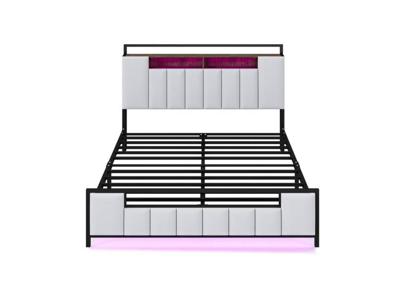 Gotagee Polsterbett 160x200cm Multifunktionsbett LED Doppelbett Jugendbett flaches Bett, mit USB-Steckdose, Bettgestell aus massivem Eisen von Gotagee