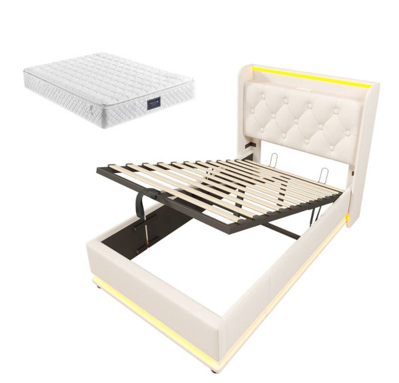 Gotagee Polsterbett 90x200cm Jugendbett Lagerbett mit USB Typ-C Mit Matratze Einzelbett, gepolstertes Kopfteil Gotagee Polsterbett 90x200cm Jugendbett Lagerbett mit USB Typ-C Mit Matratze Einzelbett, gepolstertes Kopfteil von Gotagee