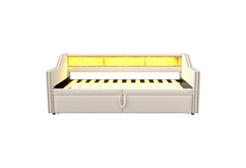Gotagee Polsterbett Ausziehbares Schlafsofa 90/180 x 200 cm Multifunktionales Staufach, Mit Lattenrost,LED-Licht und USB-Buchse von Gotagee