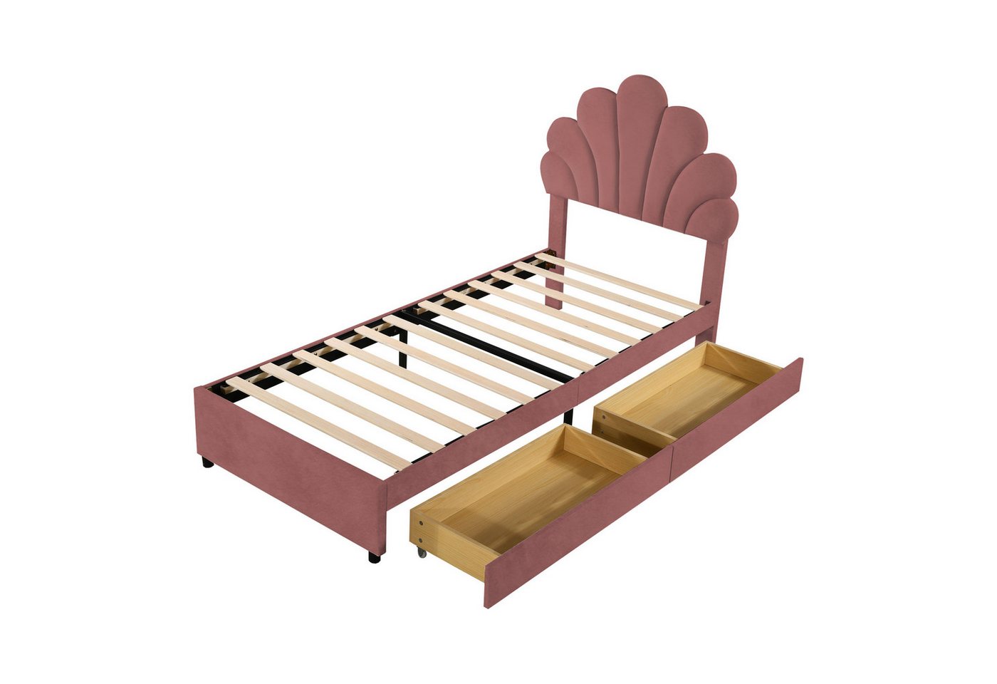 Gotagee Polsterbett Bettgestell Stauraum Jugendbett Samt Flachbett Einzelbett 90x200 cm, Bettrahmen mit geblümtem Kopfteil und Lattenrost Gotagee Polsterbett Bettgestell Stauraum Jugendbett Samt Flachbett Einzelbett 90x200 cm, Bettrahmen mit geblümtem Kopfteil und Lattenrost von Gotagee