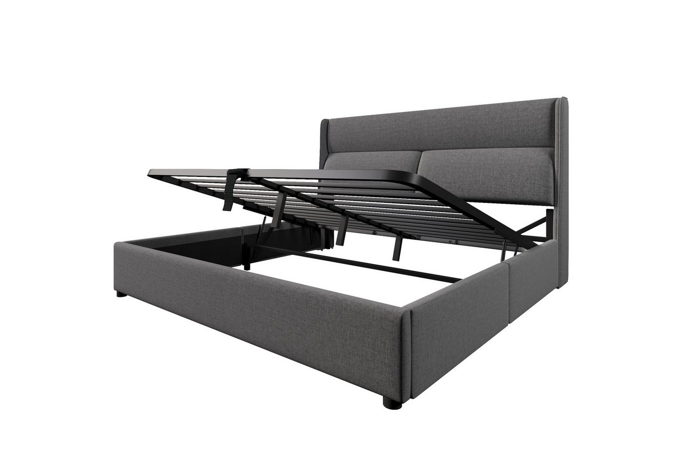 Gotagee Polsterbett Doppelbett 140x200cm Mit Matratze Jugendbett Bettgestell mit Stauraum, Leinenmaterial Bett mit Metall- Lattenrost von Gotagee