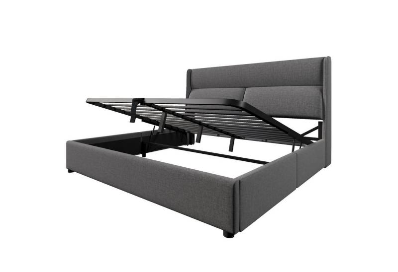 Gotagee Polsterbett Doppelbett 140x200cm Mit Matratze Jugendbett Bettgestell mit Stauraum, Leinenmaterial Bett mit Metall- Lattenrost von Gotagee