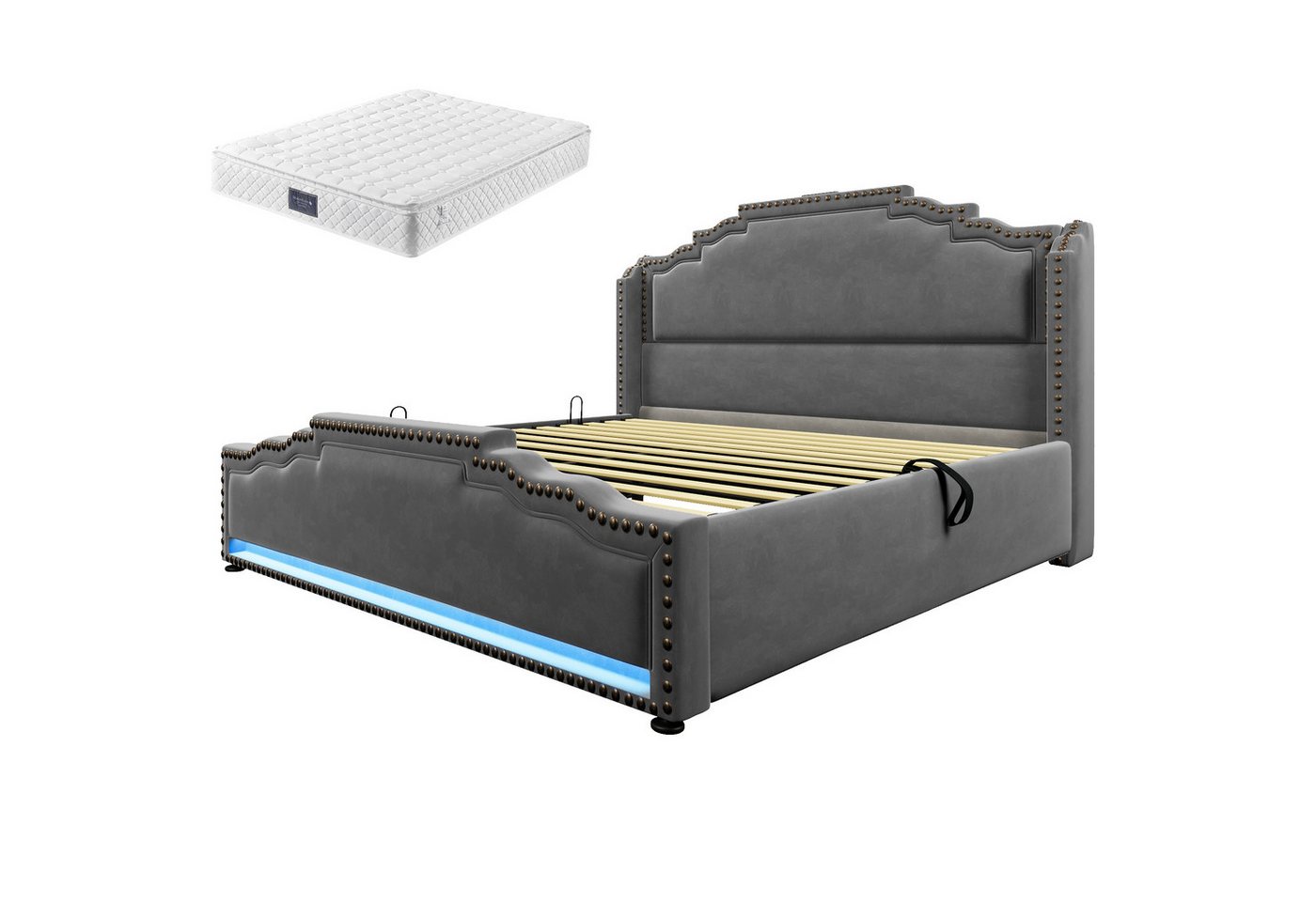 Gotagee Polsterbett Doppelbett 160x200cm Stauraumbett Jugendbett Mit Matratze und Stauraum, mit LED-Beleuchtung und USB-C-Ladeanschluss. von Gotagee