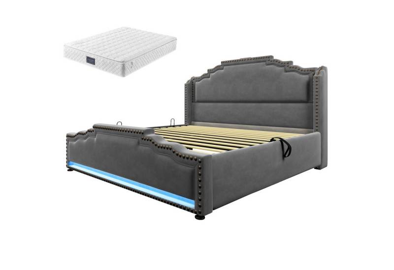 Gotagee Polsterbett Doppelbett 160x200cm Stauraumbett Jugendbett Mit Matratze und Stauraum, mit LED-Beleuchtung und USB-C-Ladeanschluss. von Gotagee