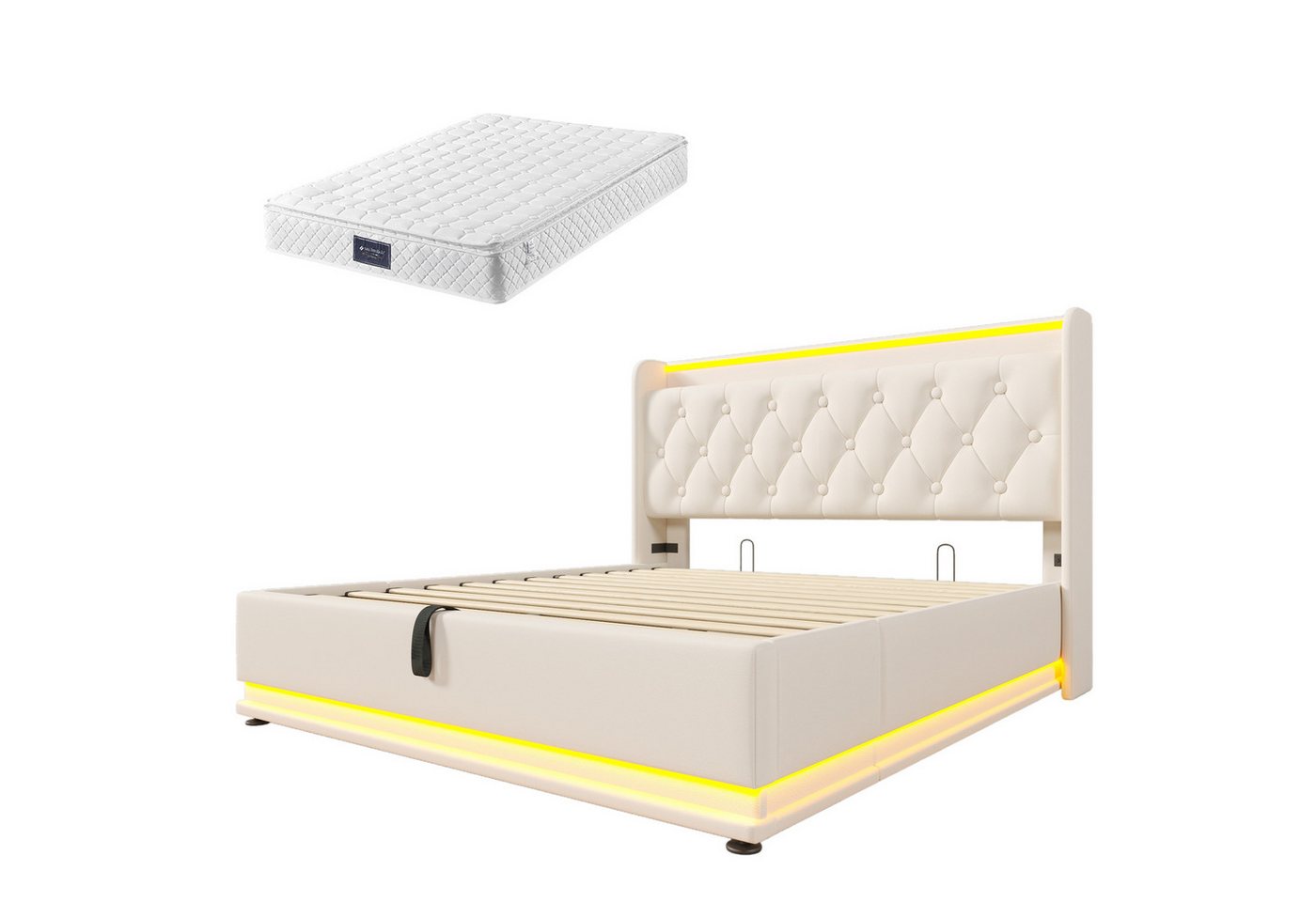 Gotagee Polsterbett Doppelbett Einzelbett 140x200cm Lagerbett Jugendbett Mit Matratze Weiß, gepolstertes Kopfteil mit USB Typ-C Ladefunktion Gotagee Polsterbett Doppelbett Einzelbett 140x200cm Lagerbett Jugendbett Mit Matratze Weiß, gepolstertes Kopfteil mit USB Typ-C Ladefunktion von Gotagee