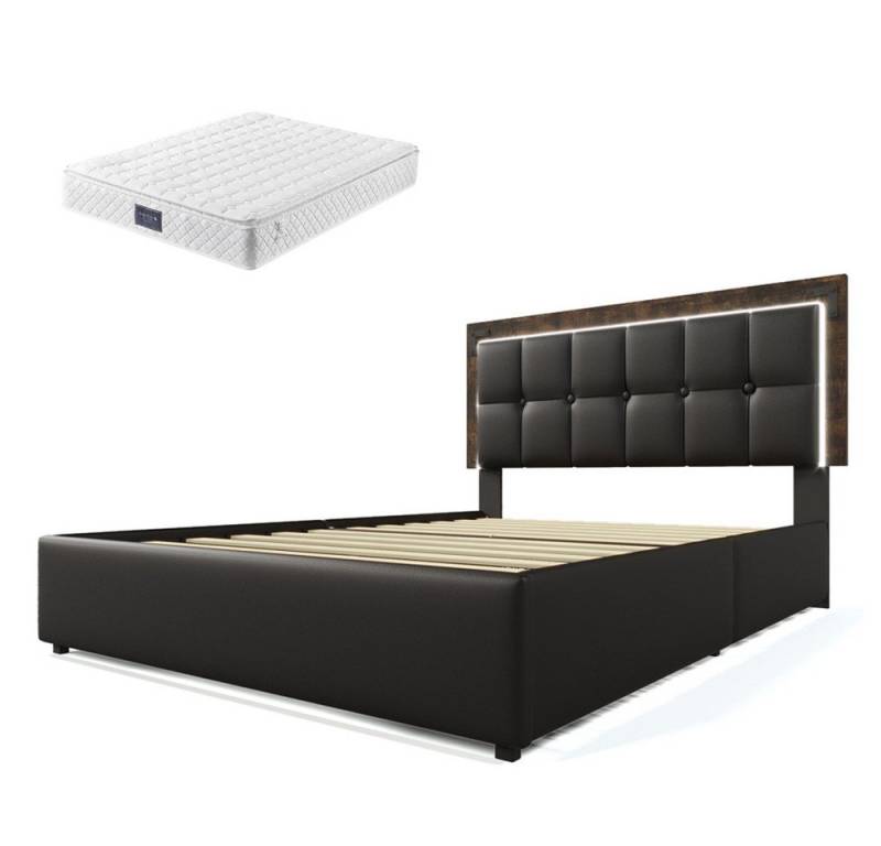 Gotagee Polsterbett Doppelbett Funktionsbett LED Jugendbett Stauraumbett Mit Matratze, Mit Matratze Gotagee Polsterbett Doppelbett Funktionsbett LED Jugendbett Stauraumbett Mit Matratze, Mit Matratze von Gotagee