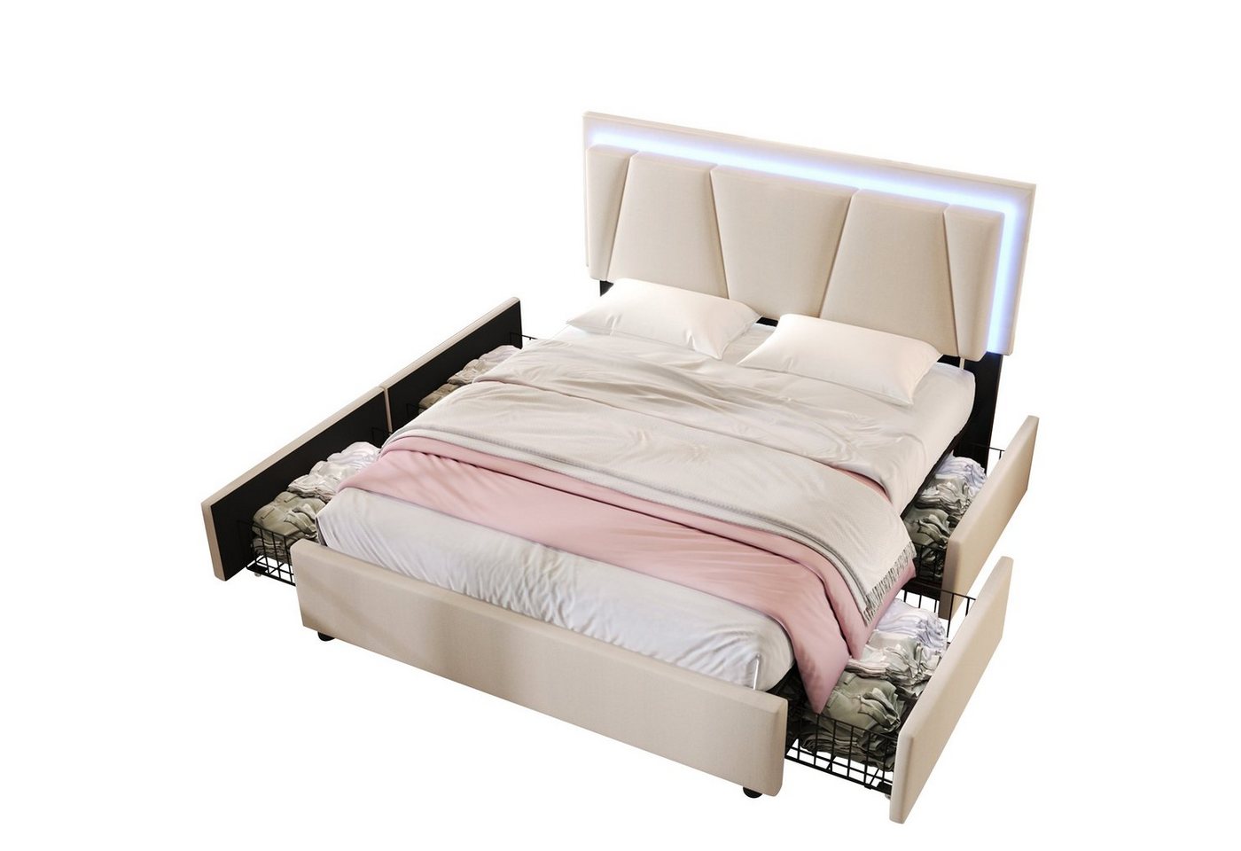 Gotagee Polsterbett Doppelbett LED 160x200cm Mit Matratze Bett flaches Bett Stauraumbetten Gotagee Polsterbett Doppelbett LED 160x200cm Mit Matratze Bett flaches Bett Stauraumbetten von Gotagee