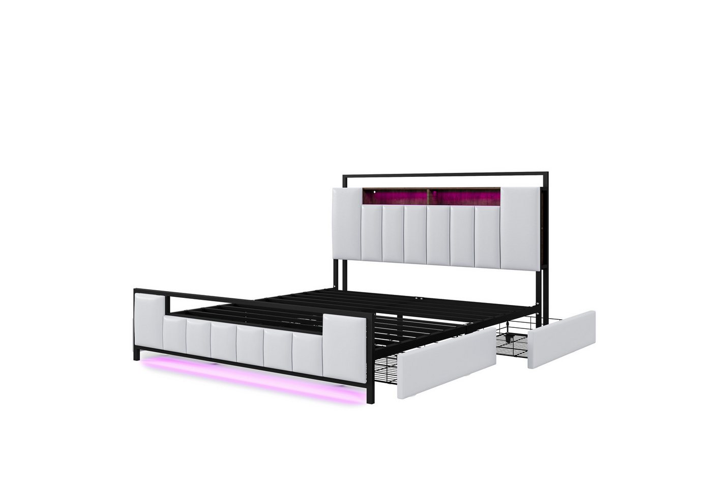 Gotagee Polsterbett Doppelbett LED Jugendbett flaches Bett Multifunktionsbett 160x200cm, mit UsB-Steckdose Bettgestell aus massivem Eisen Gotagee Polsterbett Doppelbett LED Jugendbett flaches Bett Multifunktionsbett 160x200cm, mit UsB-Steckdose Bettgestell aus massivem Eisen von Gotagee