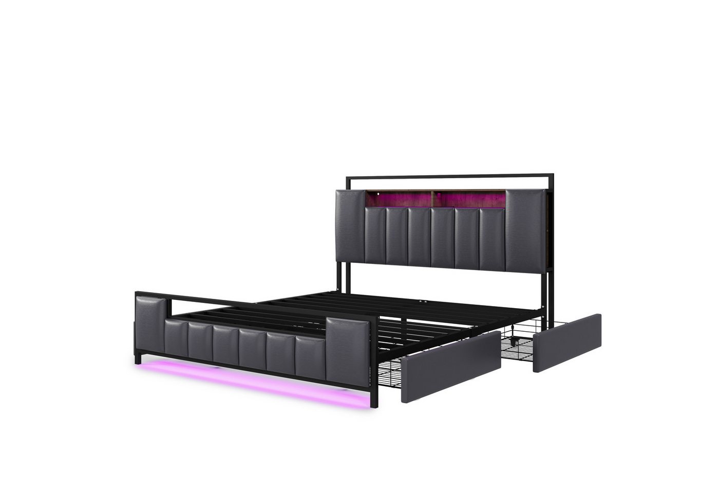 Gotagee Polsterbett Doppelbett LED Jugendbett flaches Bett Multifunktionsbett 160x200cm, mit UsB-Steckdose Bettgestell aus massivem Eisen Gotagee Polsterbett Doppelbett LED Jugendbett flaches Bett Multifunktionsbett 160x200cm, mit UsB-Steckdose Bettgestell aus massivem Eisen von Gotagee
