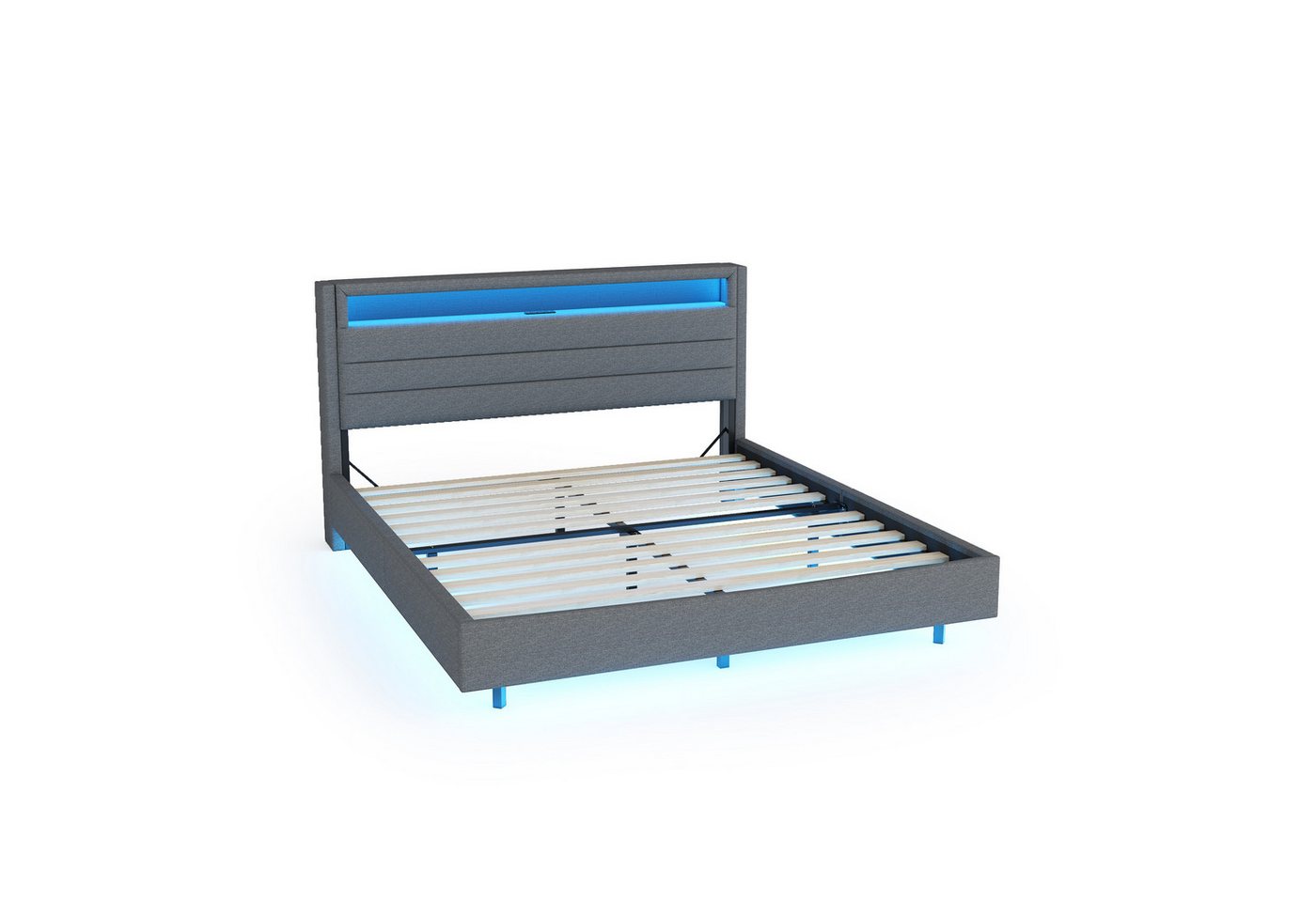 Gotagee Polsterbett Doppelbett LED USB-Steckdose Jugendbett Gästebett Grau flaches Bett, Leinenstoff, Erwachsenenbett Gotagee Polsterbett Doppelbett LED USB-Steckdose Jugendbett Gästebett Grau flaches Bett, Leinenstoff, Erwachsenenbett von Gotagee