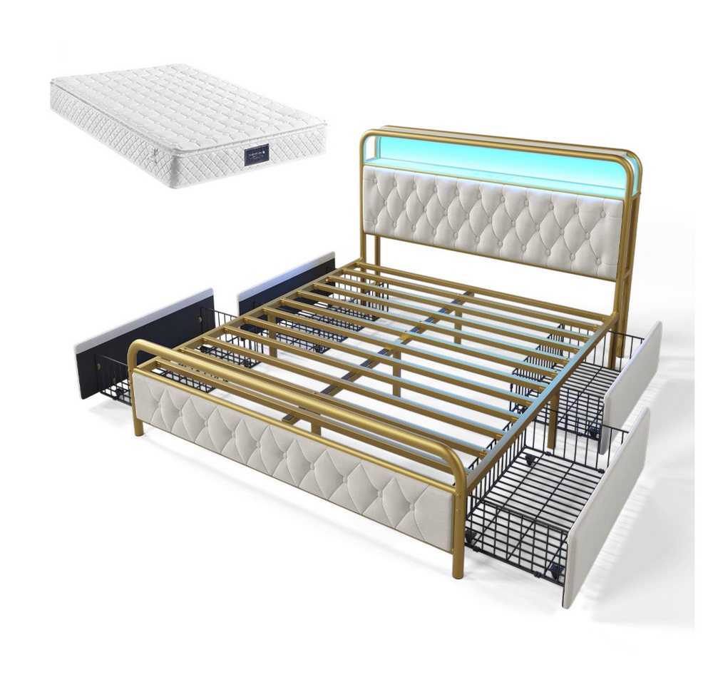 Gotagee Polsterbett Doppelbett Metallbett Jugendbett Multifunktionsbett Flaches Bett, mit aufladen USB Type C Ladefunktion Gotagee Polsterbett Doppelbett Metallbett Jugendbett Multifunktionsbett Flaches Bett, mit aufladen USB Type C Ladefunktion von Gotagee