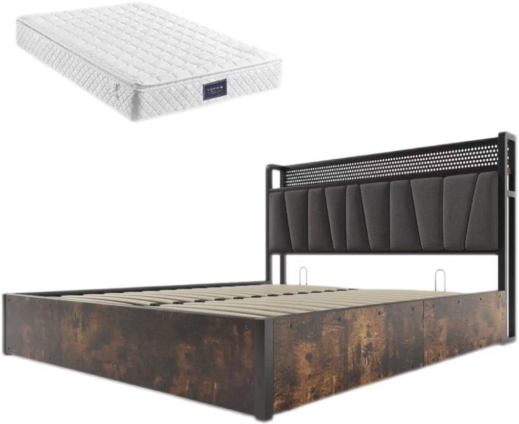 Gotagee Polsterbett Doppelbett Metallbett Multifunktionsbett Flaches Bett Jugendbett, Mit Matratze LED App-Control von Gotagee