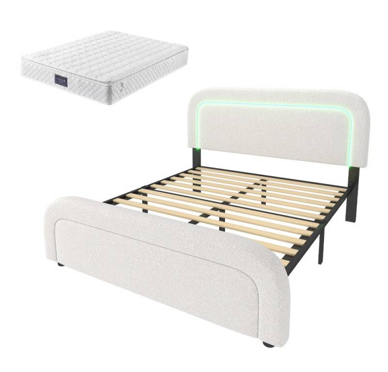 Gotagee Polsterbett Doppelbett Multifunktionsbett Jugendbett (Mit Matratze) Flaches Bett, USB Typ C Ladefunktion, LED-Beleuchtung von Gotagee