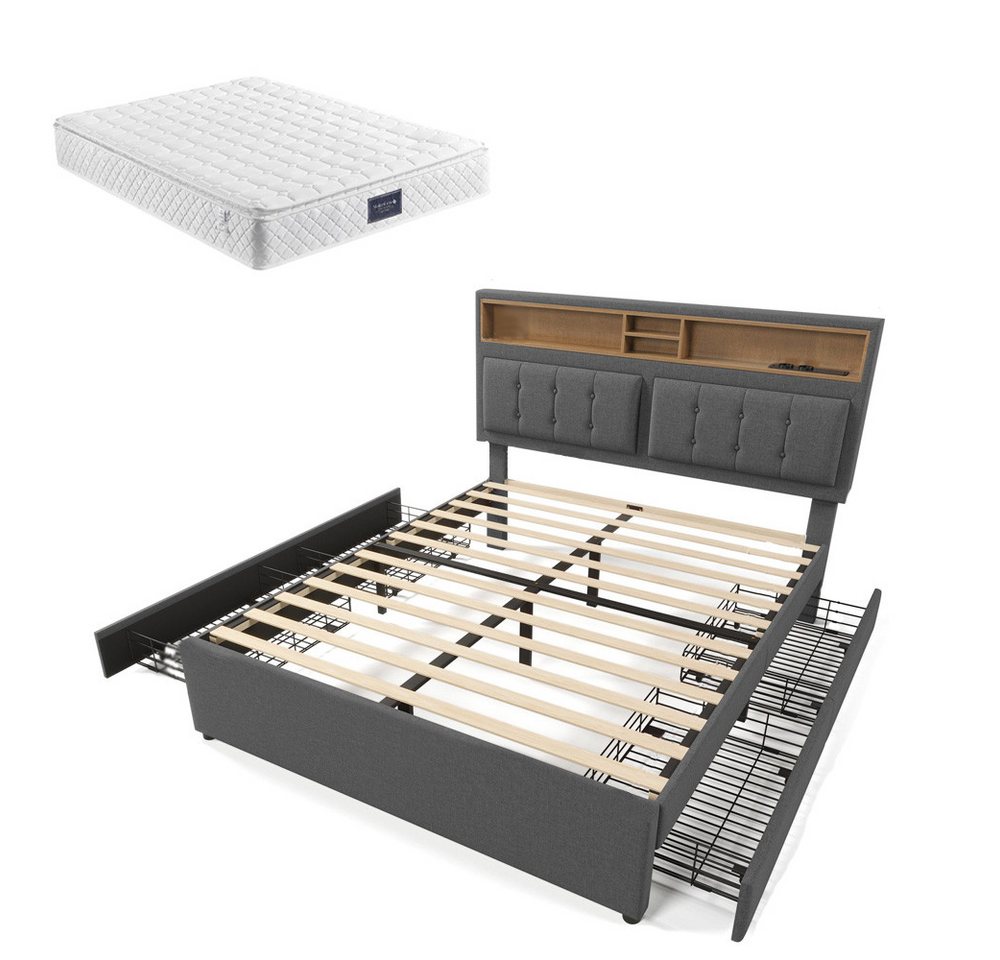 Gotagee Polsterbett Doppelbett Schubladen USB Steckdose 140x200cm Mit Matratze Jugendbett Gotagee Polsterbett Doppelbett Schubladen USB Steckdose 140x200cm Mit Matratze Jugendbett von Gotagee