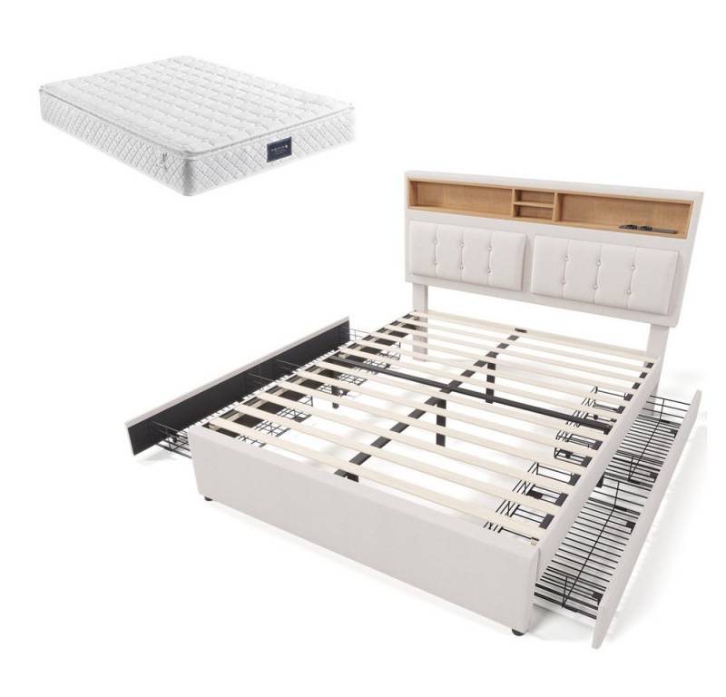 Gotagee Polsterbett Doppelbett Schubladen USB Steckdose 160x200cm Mit Matratze Jugendbett von Gotagee