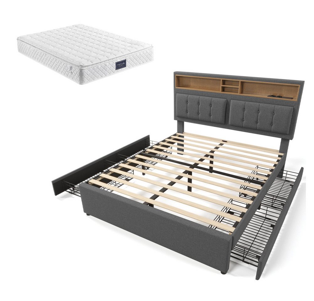 Gotagee Polsterbett Doppelbett Schubladen USB Steckdose 160x200cm Mit Matratze Jugendbett Gotagee Polsterbett Doppelbett Schubladen USB Steckdose 160x200cm Mit Matratze Jugendbett von Gotagee