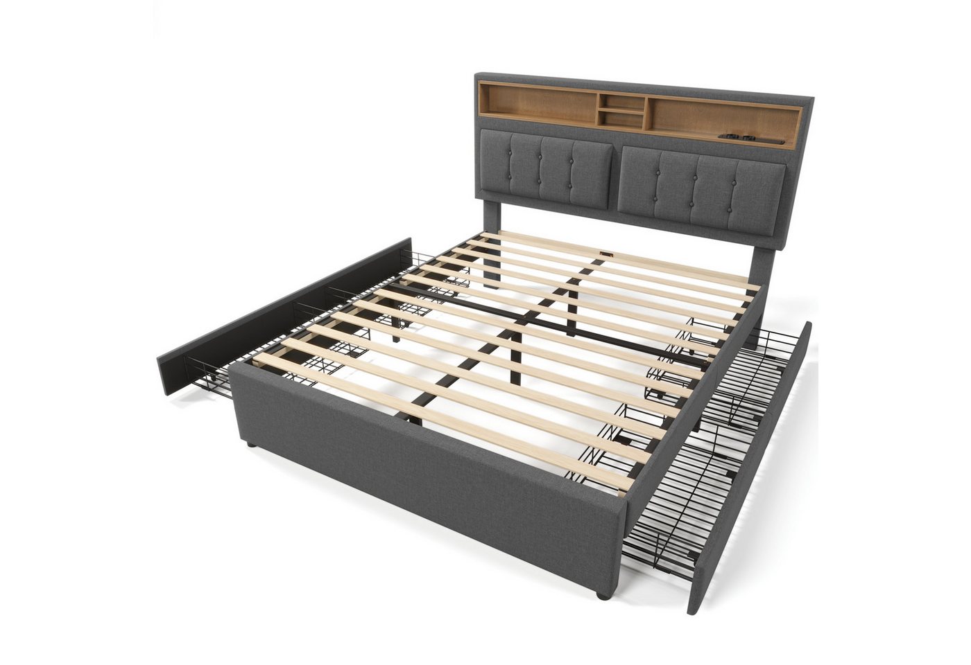 Gotagee Polsterbett Doppelbett USB Steckdose 160x200cm Mit Matratze Jugendbett Gästebett, Lattenrost aus Holz(Mit Matratze) von Gotagee