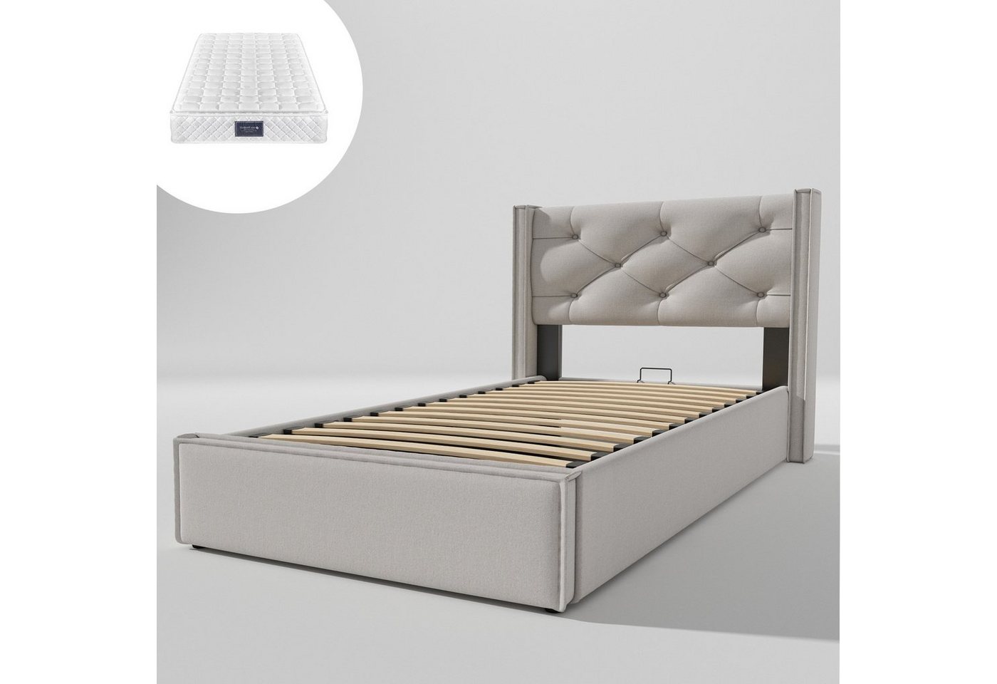 Gotagee Polsterbett Doppelbett mit Lattenrost Metallrahmen+Stauraum Baumwolle Flaches Bett Gotagee Polsterbett Doppelbett mit Lattenrost Metallrahmen+Stauraum Baumwolle Flaches Bett von Gotagee