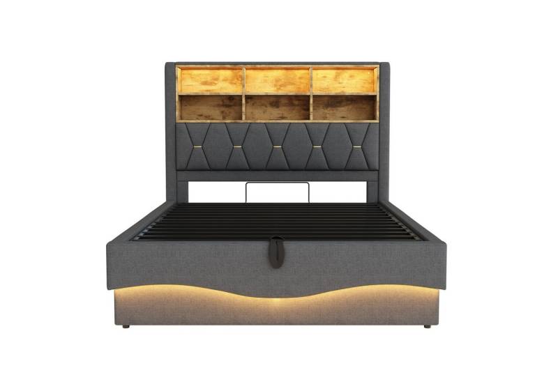 Gotagee Polsterbett Einzelbett 140x200 cm mit Hydraulischem Stauraum, LED-Lichtband, mit USB-Ladeanschluss. von Gotagee