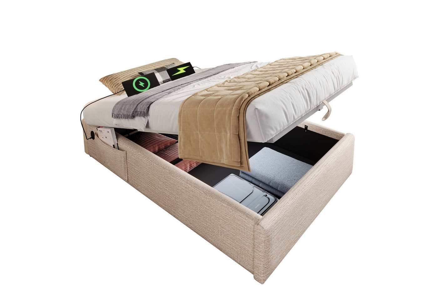 Gotagee Polsterbett Einzelbett 90 x 200 cm gepolsterter Bettrahmen mit USB-C Anschluss, USB/Typ-C-Ladefähigkeit Gotagee Polsterbett Einzelbett 90 x 200 cm gepolsterter Bettrahmen mit USB-C Anschluss, USB/Typ-C-Ladefähigkeit von Gotagee