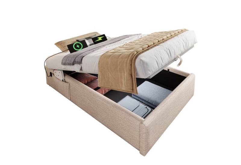 Gotagee Polsterbett Einzelbett 90 x 200 cm gepolsterter Bettrahmen mit USB-C Anschluss, USB/Typ-C-Ladefähigkeit Gotagee Polsterbett Einzelbett 90 x 200 cm gepolsterter Bettrahmen mit USB-C Anschluss, USB/Typ-C-Ladefähigkeit von Gotagee