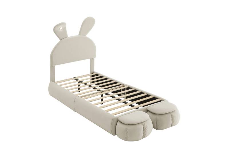 Gotagee Polsterbett Einzelbett 90x200cm Kinderbett Samt Gästebett Stauraumbett mit LED, Hasenohren mit einstellbarer Helligkeit warmfarbenen Lichtstreifen Gotagee Polsterbett Einzelbett 90x200cm Kinderbett Samt Gästebett Stauraumbett mit LED, Hasenohren mit einstellbarer Helligkeit warmfarbenen Lichtstreifen von Gotagee