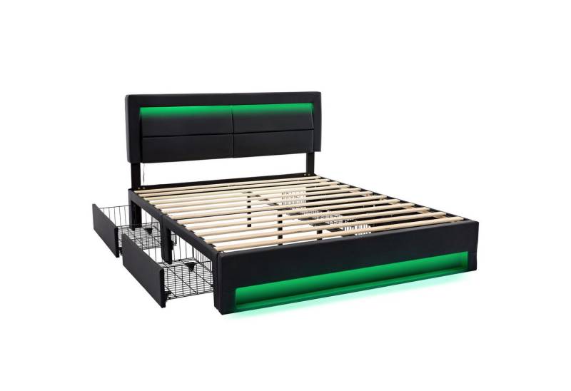 Gotagee Polsterbett Einzelbett Flachbett mit USB Anschluss LED Stauraumbett Jugendbett von Gotagee