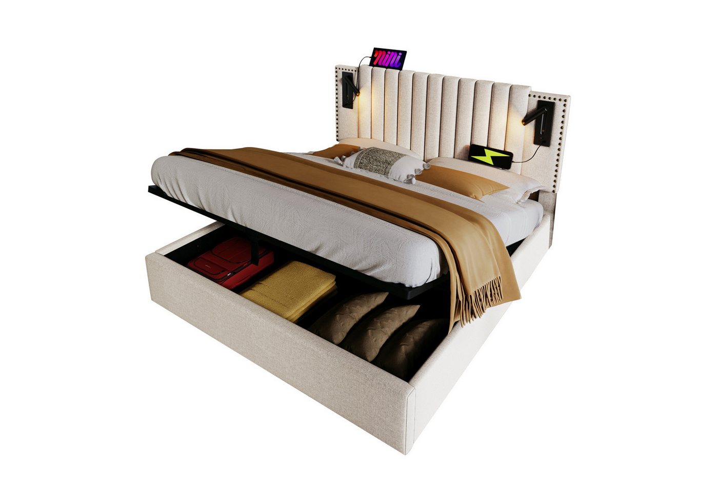 Gotagee Polsterbett Einzelbett Gästebett 140x200cm Jugendbett Erwachsenenbett Mit Matratze, Bett mit Lattenrost und Bettkasten Gotagee Polsterbett Einzelbett Gästebett 140x200cm Jugendbett Erwachsenenbett Mit Matratze, Bett mit Lattenrost und Bettkasten von Gotagee