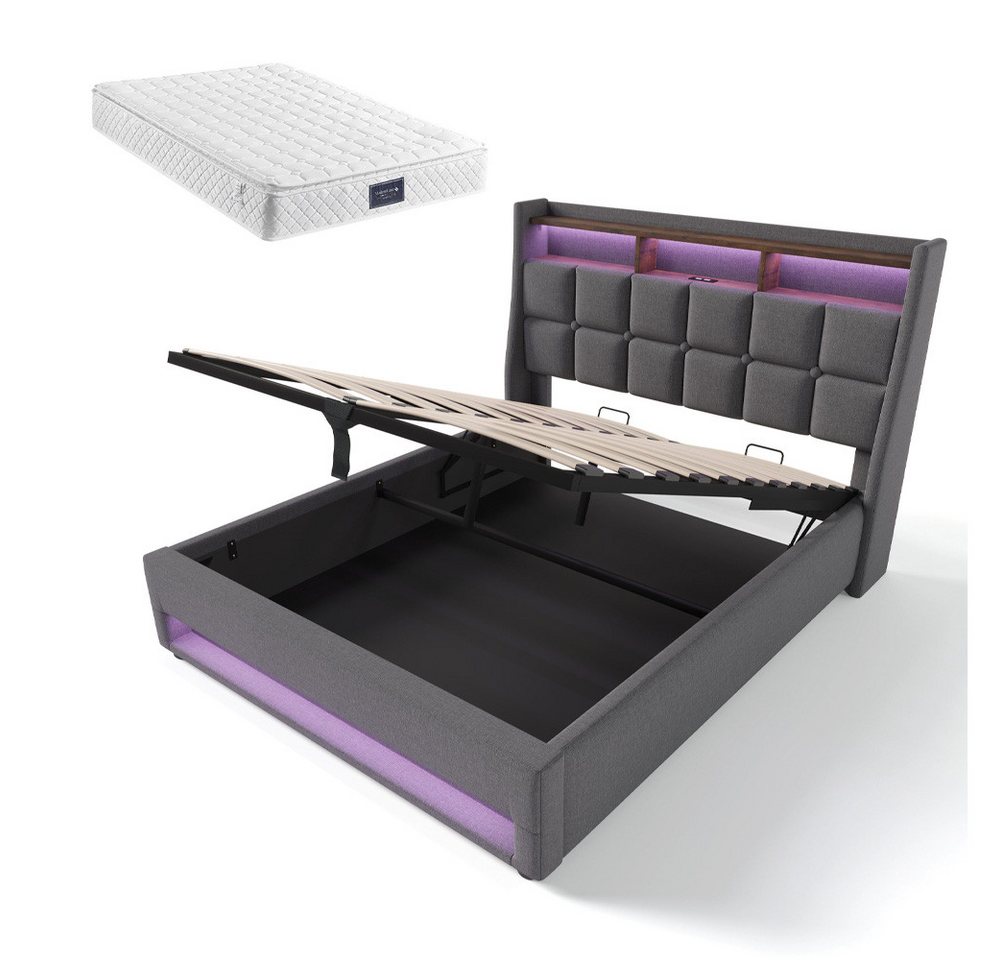 Gotagee Polsterbett Einzelbett Jugendbett 140x200cm USB Mit Matratze Lattenrost Leinen, Zwei Farben verfügbar Gotagee Polsterbett Einzelbett Jugendbett 140x200cm USB Mit Matratze Lattenrost Leinen, Zwei Farben verfügbar von Gotagee