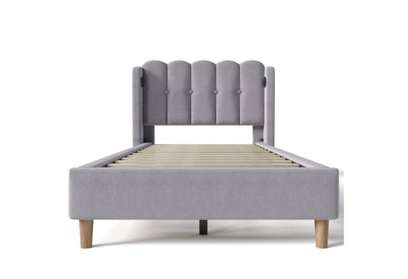 Gotagee Polsterbett Einzelbett Jugendbett 90x200cm Mit USB Typ C Ladefunktion Samt, Zwei Farben verfügbar von Gotagee
