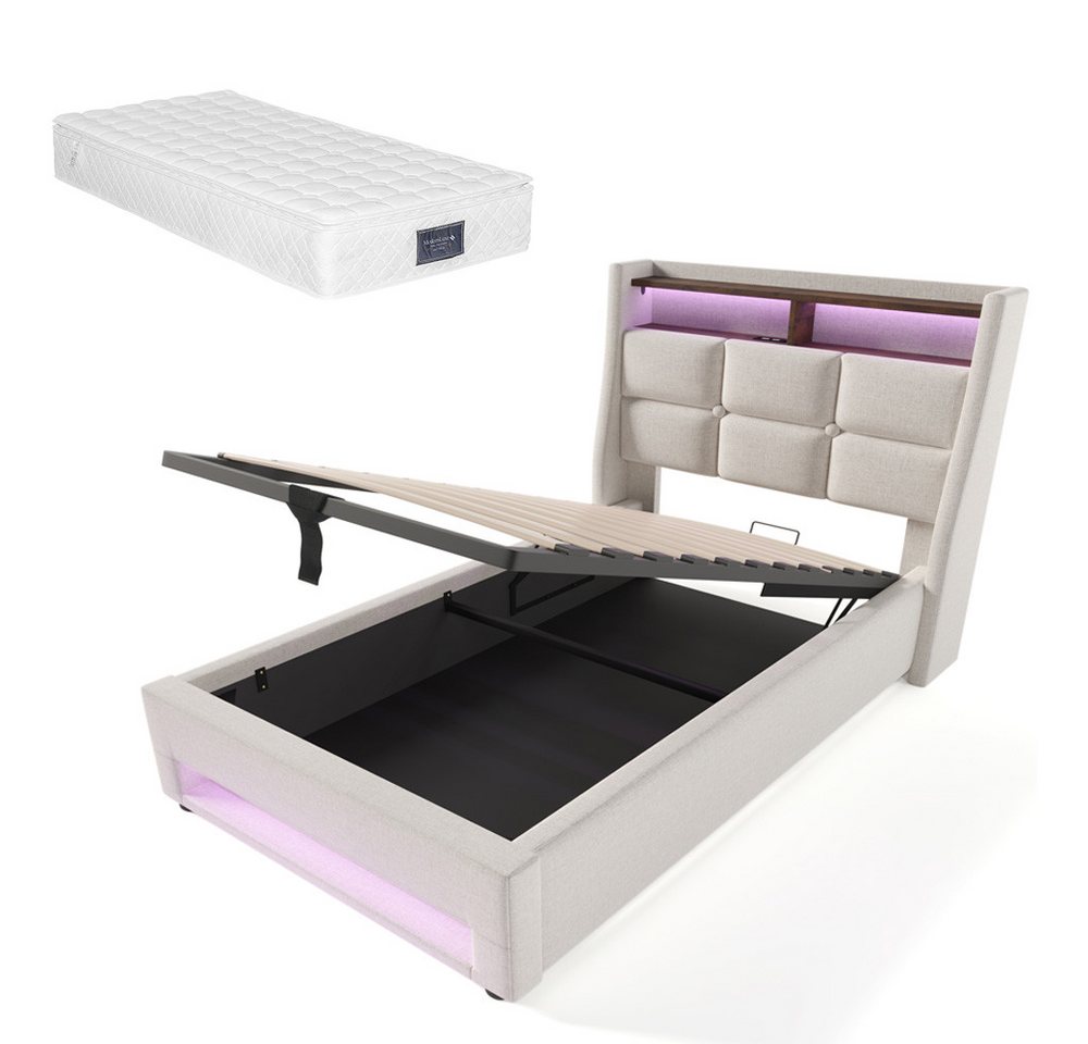 Gotagee Polsterbett Einzelbett Jugendbett 90x200cm USB Mit Matratze Lattenrost Leinen Gotagee Polsterbett Einzelbett Jugendbett 90x200cm USB Mit Matratze Lattenrost Leinen von Gotagee