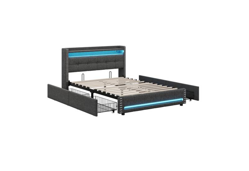 Gotagee Polsterbett Einzelbett Multifunktionsbett Lagerbett mit LED Leuchten USB Steckdose von Gotagee