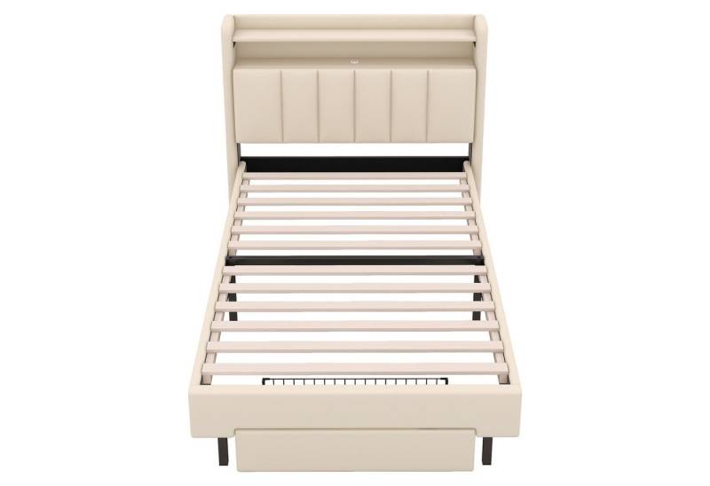 Gotagee Polsterbett Flachbett Gästebett mit USB-Steckdose Einzelbett Jugendbett 90x200cm von Gotagee