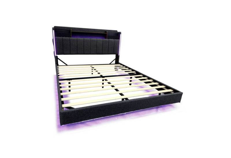 Gotagee Polsterbett Flachbett Stauraum Jugendbett Doppelbett Erwachsenenbett 160x200cm, mit USB-Steckdose von Gotagee