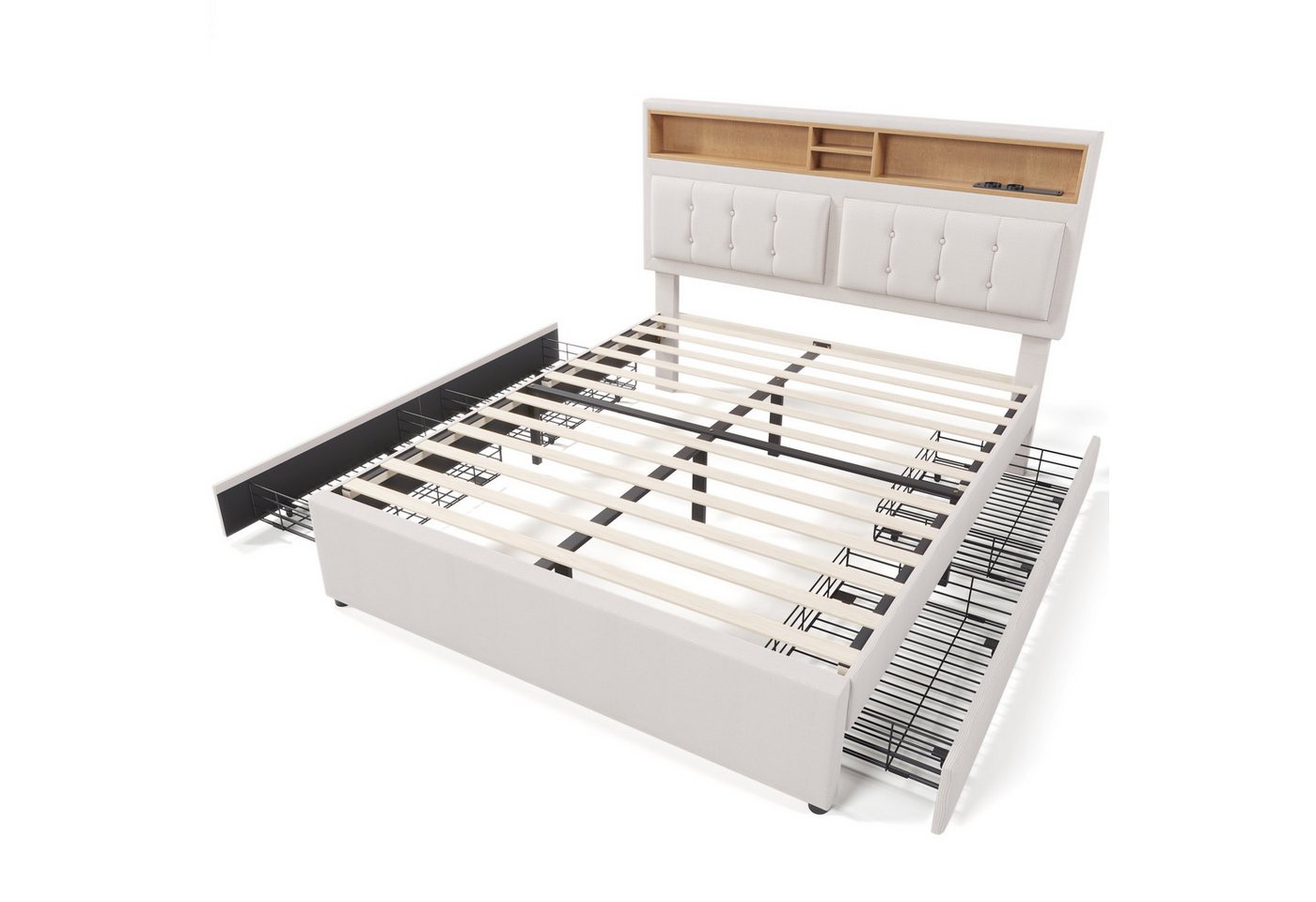 Gotagee Polsterbett Gästebett Jugendbett USB Steckdose 140x200cm Mit Matratze Doppelbett, Lattenrost aus Holz(Mit Matratze) von Gotagee