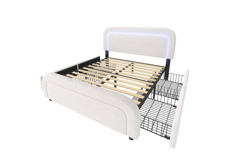 Gotagee Polsterbett Heimbett Jugendbett USB Typ C LED Sherp Weiß flaches Bett 4 Schubladen von Gotagee