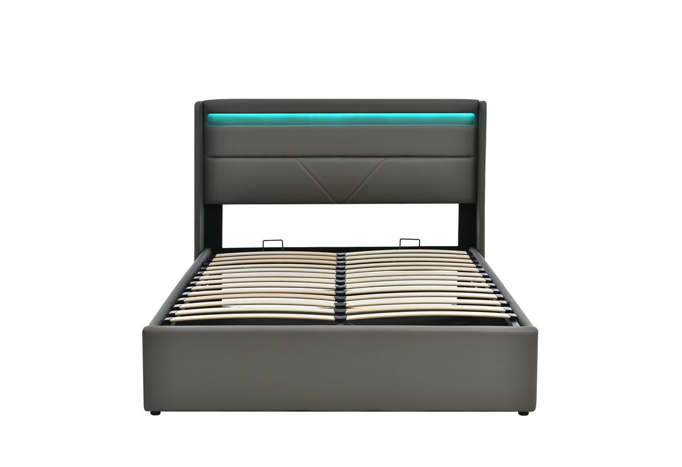 Gotagee Polsterbett Hydraulisch Polsterbett Doppelbett mit LED+Stauraum Weiß/Grau, Mit Fernbedienung von Gotagee