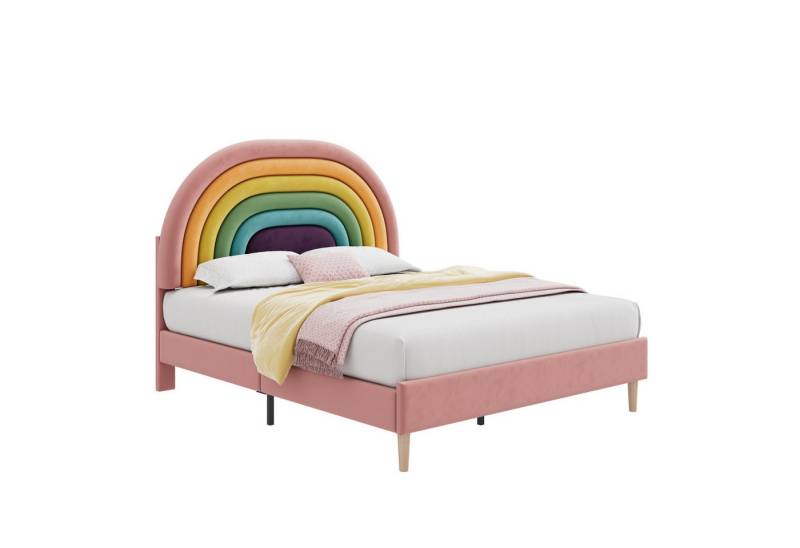 Gotagee Polsterbett Jugendbett 140x200cm Kinderbett Einzelbett Verstellbares Kopfteil Samt, für Erwachsene & Jugendliche von Gotagee