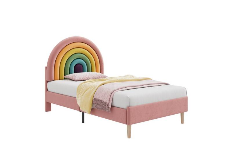 Gotagee Polsterbett Jugendbett 90x200cm Kinderbett Einzelbett Verstellbares Kopfteil Samt, für Erwachsene & Jugendliche von Gotagee