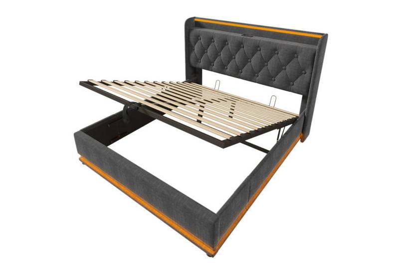 Gotagee Polsterbett Jugendbett Doppelbett Funktionsbett mit Ladefunktion Gästebett Grau, gepolstertes Kopfteil Gotagee Polsterbett Jugendbett Doppelbett Funktionsbett mit Ladefunktion Gästebett Grau, gepolstertes Kopfteil von Gotagee