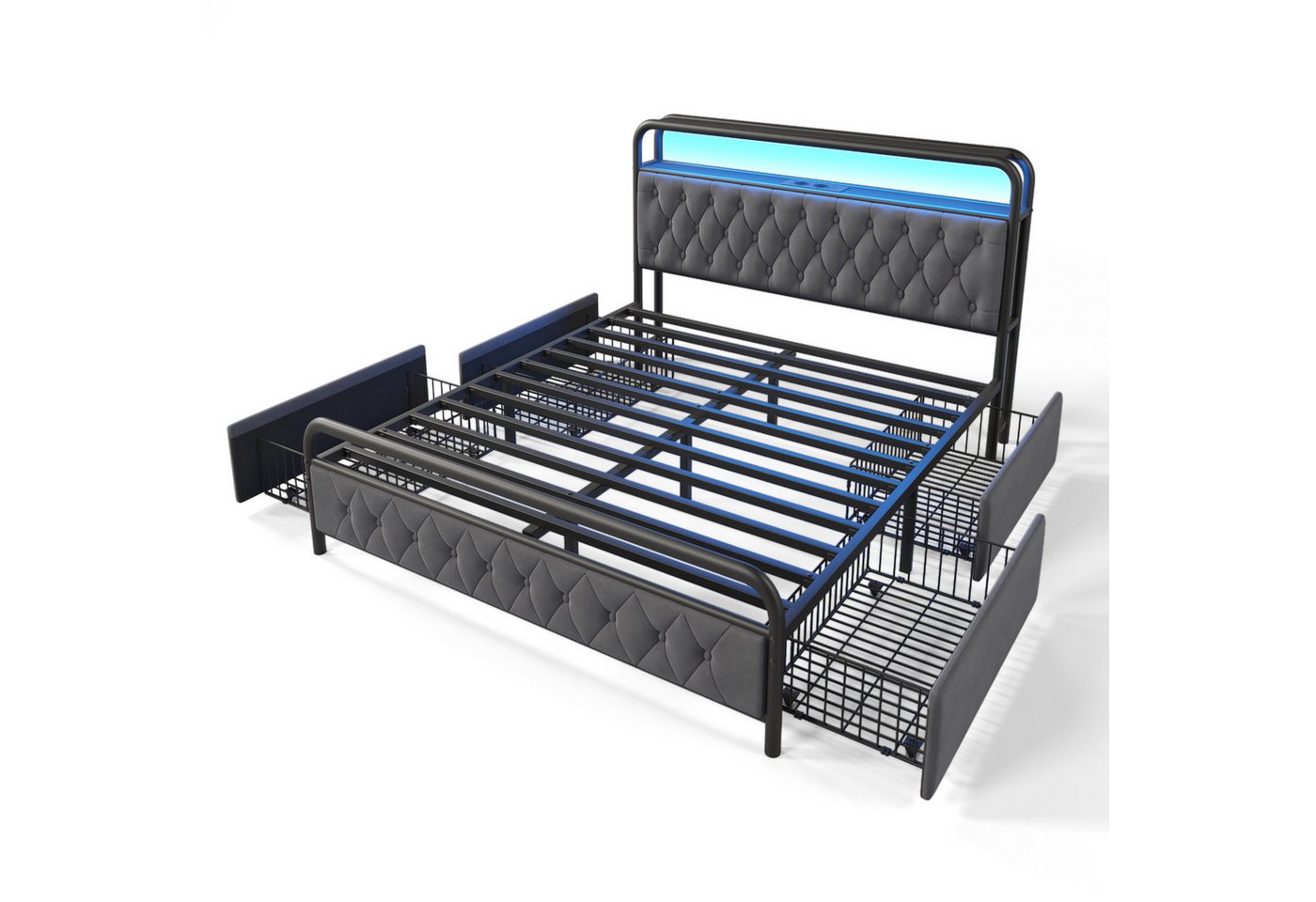 Gotagee Polsterbett Jugendbett Doppelbett Metallbett Multifunktionsbett Flaches Bett, Mit Matratze USB Type C Ladefunktion APP-Control LED Gotagee Polsterbett Jugendbett Doppelbett Metallbett Multifunktionsbett Flaches Bett, Mit Matratze USB Type C Ladefunktion APP-Control LED von Gotagee
