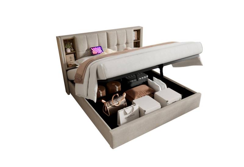 Gotagee Polsterbett Jugendbett Doppelbett Multifunktionsbett flaches Bett 160 x 200 cm, Mit Matratze von Gotagee