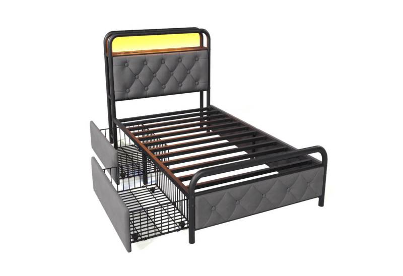 Gotagee Polsterbett Jugendbett Einzelbett Metallbett Funktionsbett mit Matratze 90x200 cm, APP-Control LED von Gotagee