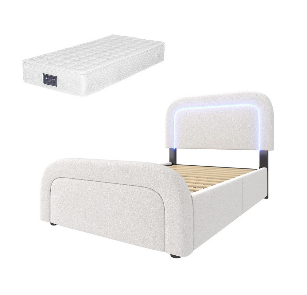 Gotagee Polsterbett Jugendbett Heimbett USB Typ C LED Sherp Weiß flaches Bett Mit Matratze Gotagee Polsterbett Jugendbett Heimbett USB Typ C LED Sherp Weiß flaches Bett Mit Matratze von Gotagee