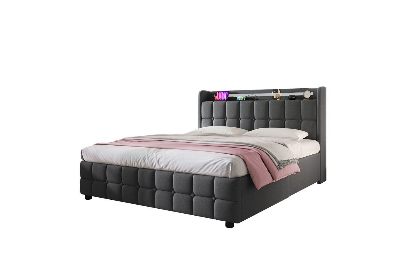 Gotagee Polsterbett Jugendbett Stauraumbett Multifunktionsbett Flachbett Doppelbett, USB Mit Matratze 160x200cm Gotagee Polsterbett Jugendbett Stauraumbett Multifunktionsbett Flachbett Doppelbett, USB Mit Matratze 160x200cm von Gotagee