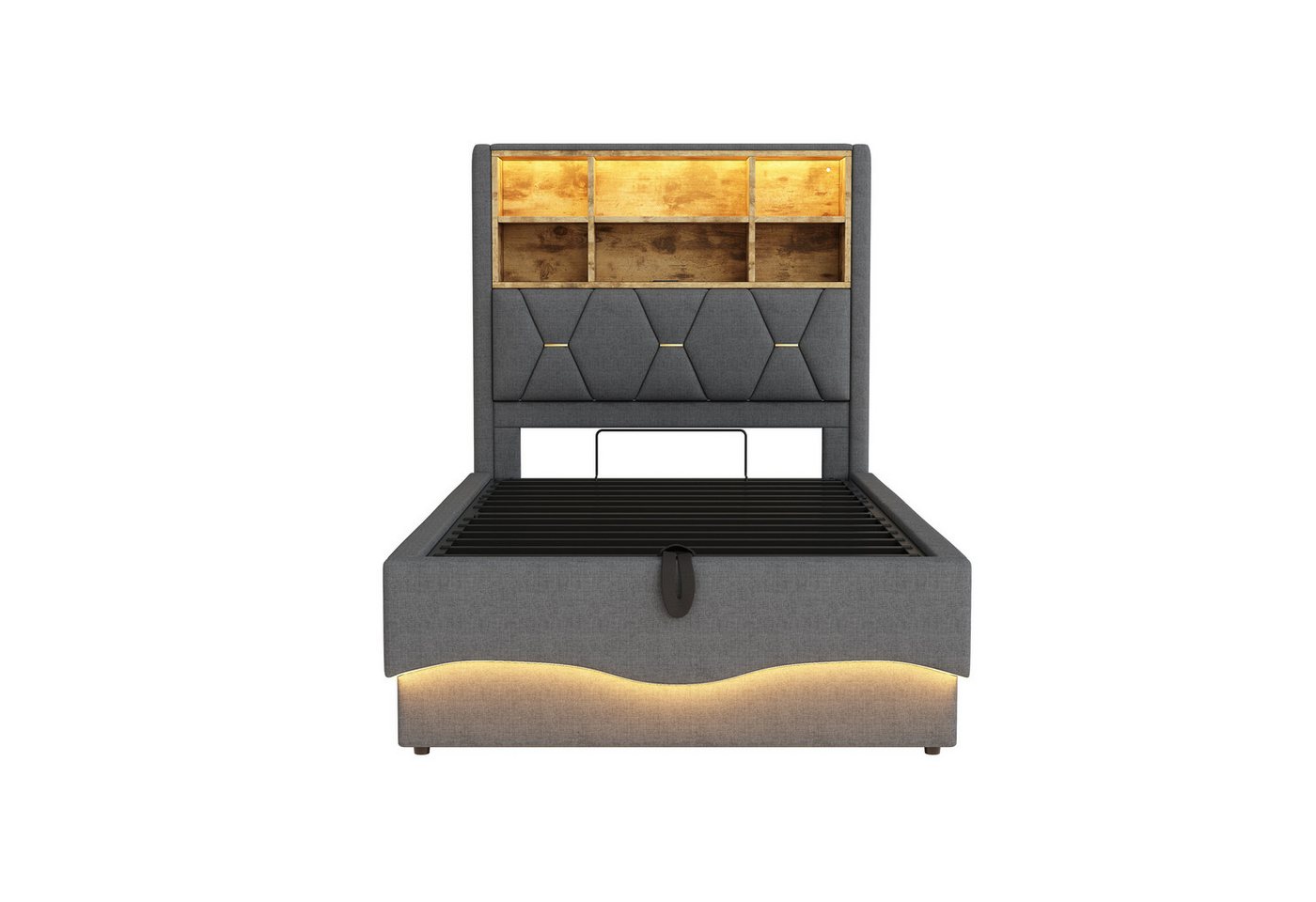 Gotagee Polsterbett Kinderbett 90x200 cm mit Hydraulischem Stauraum, LED-Lichtband, mit USB-Ladeanschluss. von Gotagee