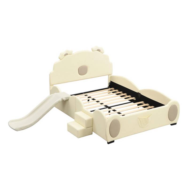 Gotagee Polsterbett Kinderbett Bärenbett mit Rutsche Doppelbett Jugendbett 140x200cm, PU Material, leicht zu reinigen von Gotagee